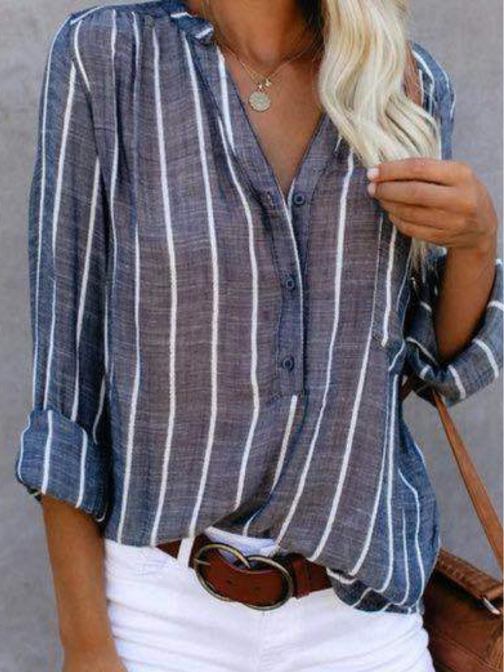 LANE STRIPED BUTTON BLOUSE